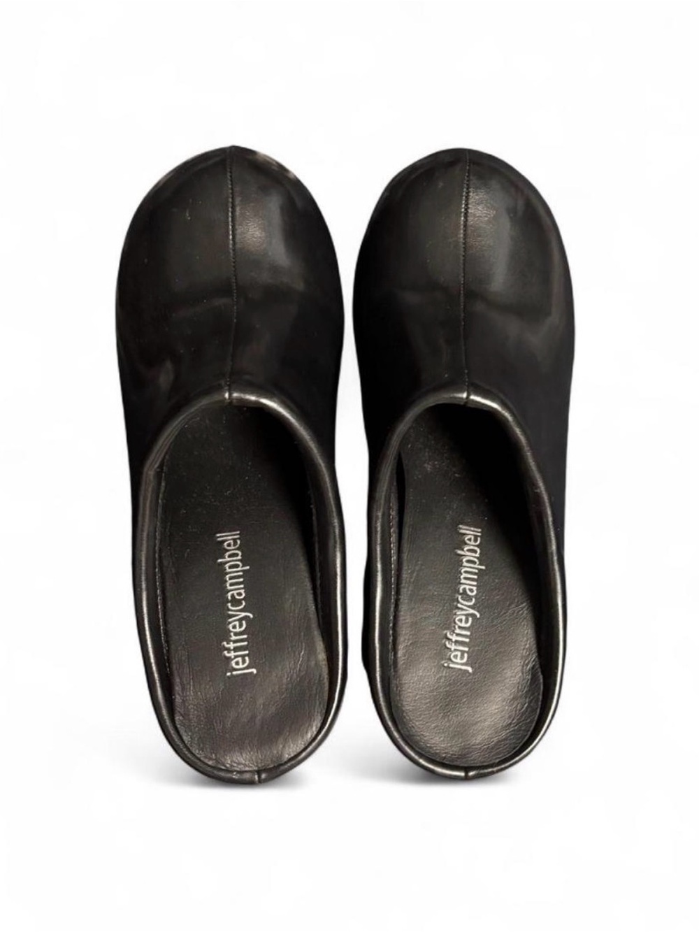 Jeffrey Campbell Black Leather Slip-On Bubble Mules